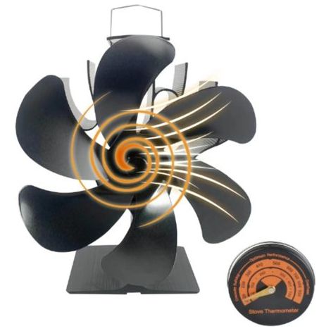 Ventilateur de poele with Thermomètre,Non Elektrischen 6 blattriger Warmebetriebener Ventilateur Cheminee, pour Cheminée Bois,Bruleur Pellet,Accessoire Poele Bois (1/4)