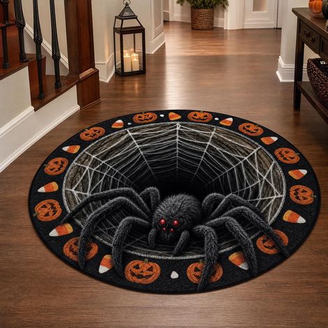 Halloween - Tapis rond antidérapant - Tapis salon canapé table basse - Résistant à la saleté et facile à entretenir - Tapis en velours cristal pour la maison 40×40CM