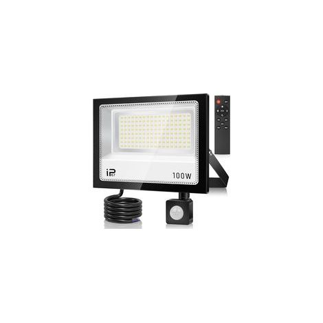 Projecteur LED 100 W avec détecteur de mouvement et télécommande, 10 000 lm, éclairage extérieur blanc froid 7 000 K, étanche IP67, idéal pour jardin, garage, entrée [Classe énergétique E] (1/5)