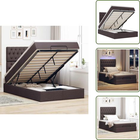 The Living Store Ottoman-Bett mit Matratze & LEDs Dunkelbraun 120x190 cm Stoff - Matratze (1/5)