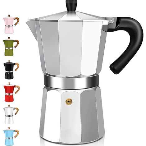 2 Tasse Aluminum Espresso Stovetop Moka Pot Express Coffee Maker Percolator Italian Classic Mocha Coffee Machine for Italian and Cuban Cafe Brewing for Home & Camping 100ml 3.3oz (1/5)