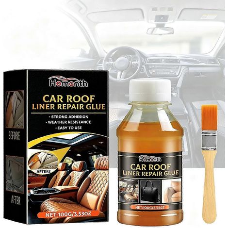Colle de réparation pour ciel de toit de voiture 100 g avec pinceau, colle multifonctionnelle pour tissus d'ameublement, colle forte pour intérieur de voiture, cuir et autres matériaux. 1 pièce (1/2)