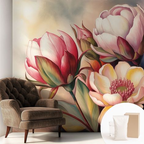 Tapete Vliestapete mit Kleber - trendige Wanddeko - elegant Fototapete für Wohnzimmer - Schlafzimmer Blumenstrauß 250x250 cm (1/5)