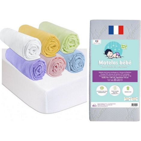 Matelas 70x140 + 6 Draps housse Multi + 2 Alèses Coton (1/4)