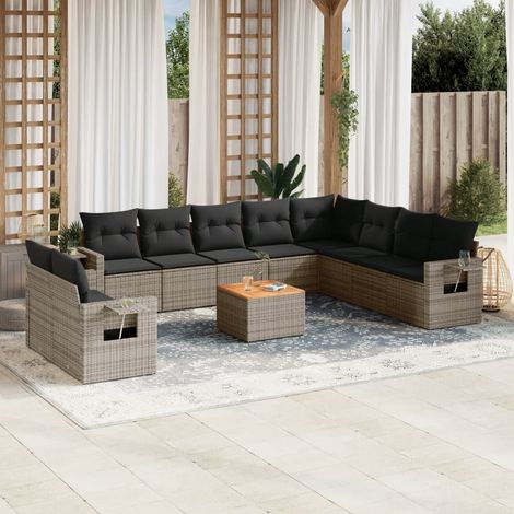 11-tlg. Garten-Sofagarnitur mit Kissen Grau Poly Rattan vidaXL (1/5)