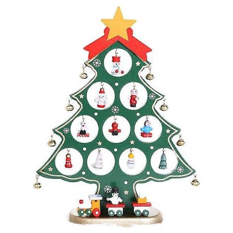 Décoration de sapin de Noël en bois à faire soi-même (vert), cadeau de Noël, ornement de table ou de bureau-Green (1/2)