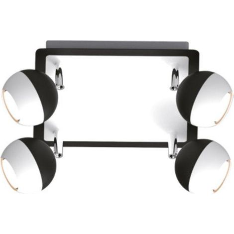Plafonnier 4 Spots Orientables Noir et Blanc Carré en Saillie po