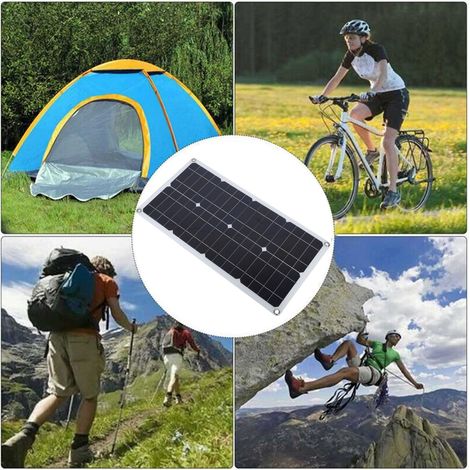 Panneau de charge solaire 100W (5428cm) DC 12V/24V, 20A Kit de contrôleur étanche IP67 avec deux mousquetons, charge extérieure portable pour téléphones portables, ordinateurs, stockage d'énergie, etc (1/5)