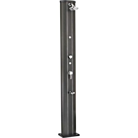 Piscine Center O'Clair – Douche solaire aluminium noire 32L – Rince-pieds intégré – Forme ronde – Épaisseur tube 3mm – Dimensions 150x136x210cm
