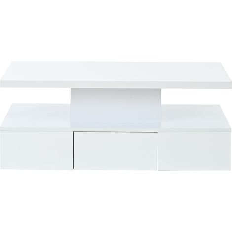 Tavolino da salotto bianco a 2 livelli, LED 16 colori, 1 cassetto HOMVRA (1/5)