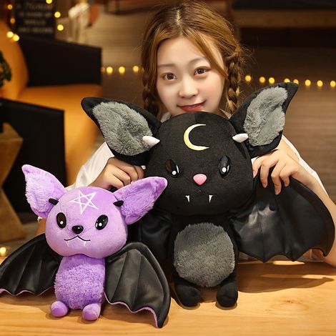 2pcsMignon Halloween chat en peluche jouet 30cm jouet animal en peluche, jouet de chauve-souris en peluche noire, décoration d oreiller en peluche douce chat chauve-souris, poupée d animal en peluche (1/4)
