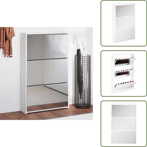 Scarpiera da ingresso - vidaXL Scarpiera con 3 Ripiani e Specchio Bianco 63x17x102,5 cm - Scarpiera in legno
