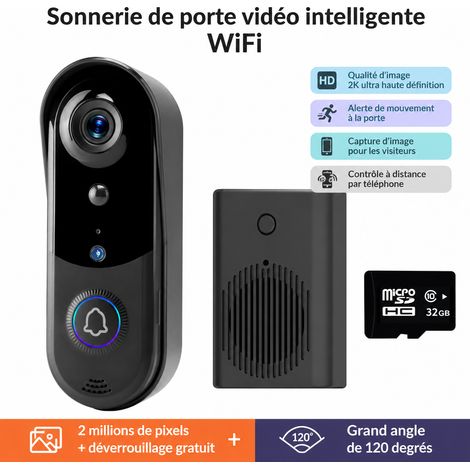 Sonnette vidéo sans fil WiFi 2K étanche icam365 avec carte TF 32 Go 2k icam365 32g 16,5 × 12,7 × 5 cm 385 g – Livraison gratuite