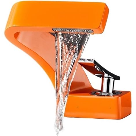 Robinet de cuisine Robinet de lavabo blanc chromé, mitiur d'évier de salle de bains en cascade monté sur le pont, robinet d'eau chaude et froide à poignée(Oranje) (1/5)