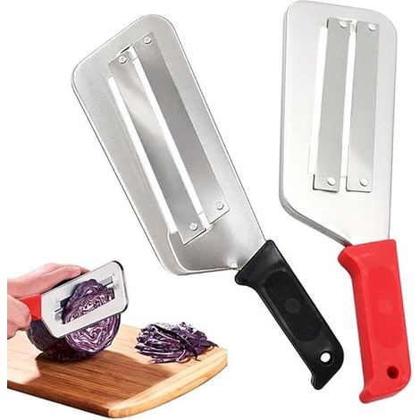 2 piezas, Cortador de repollo, Cortador de acero inoxidable, Cuchillo multifuncional para verduras, Herramienta de corte rápido, Negro, rojo (1/5)