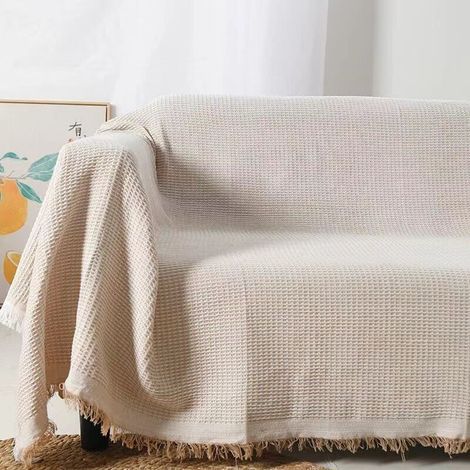CSPARCV (180 x 260 cm) Tagesdecke, Baumwolldecke fürs Wohnzimmer, praktische Decke als Sofa- oder Couchüberwurf, hochwertige Tagesdecke in Beige (1/4)