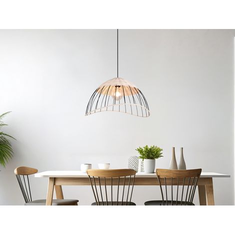 Große LED Pendelleuchte mit Lampenschirm aus Rattan & Draht, Ø 48cm (1/5)