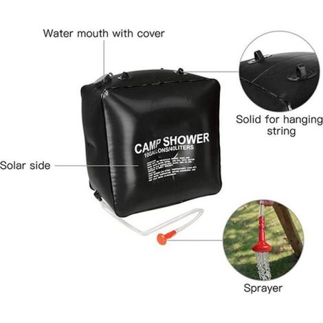 Sac de Douche Solaire, 40L Sac de Douche Solaire Sac d'eau Baignade chauffée à l'énergie Douche de Camping (1/5)