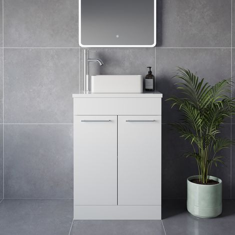 Napoli 390 Gloss White 600mm 2 Door Vanity Unit for Countertop Basins - 600mm - Chrome 160mm Handle