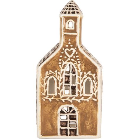 Photophore Maison en Céramique Bougeoir Marron pour Bougie Chauffe-Plat 8 x 7 x 17 cm - PANGIVO (1/4)