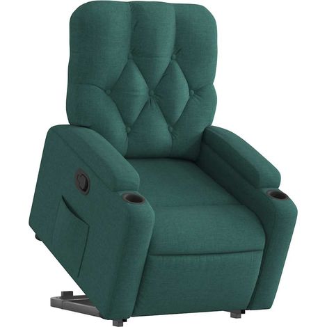 vidaXL Poltrona Alzapersona Reclinabile Verde Scuro in Tessuto (1/5)