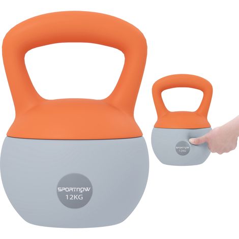 SPORTNOW pesa rusa 12 kg, kettlebell relleno de arena metálica y mango antideslizante, para entrenamiento en casa, gimnasio, naranja y Gris