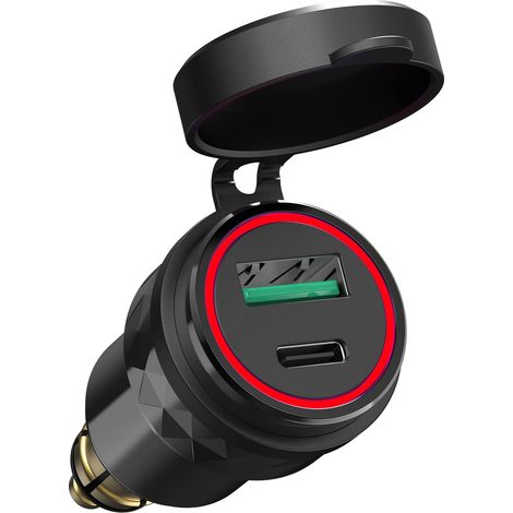 12V-24V Prise USB DIN Chargeur Rapide de Moto: USB C Adaptateur DIN vers USB avec LED Rouge pour Moto et Autres Motos de Style Europ (1/5)