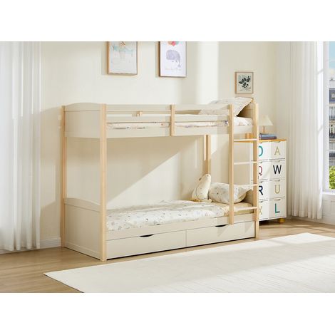 Letto a castello 2 x 90 x 200 cm 2 cassetti Abete e MDF Beige e naturale + Materasso - LIMODARA (1/4)