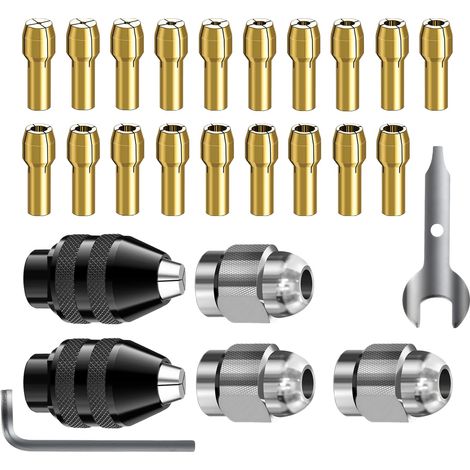 26 PCS Mandrin Accessoires pour Outil Rotatif, Kit Mandrin Sans Clé avec Pinces en Laiton, Accessoires pour Outil Rotatif Multifonction, Adaptateur 1/32 à 1/8 pour Mini Perceuse (1/5)