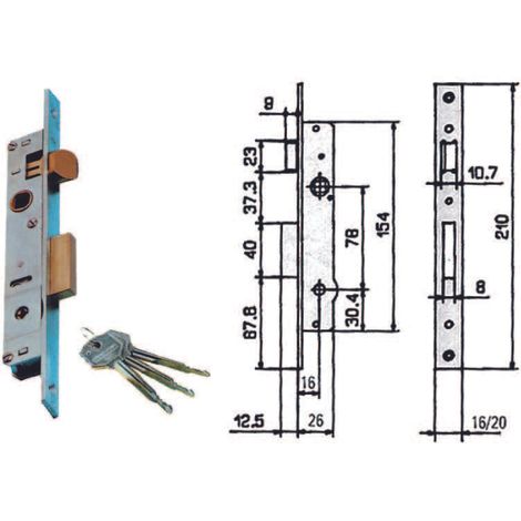 Serratura montante infilare 901 11 fiam b.q nich f.mm 16 c.spillo m1+scr+q8 e.mm 16 (1/9)