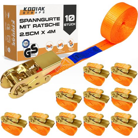 10 Lots de Sangles à Cliquet 4m x 1000kg - Sangles d'Arrimage 25mm avec Boucle à Cliquet - Sangle Orange pour Bagages et Transport (1/5)