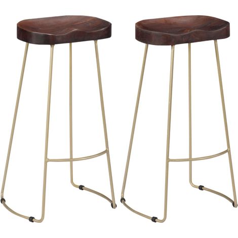 Tabouret manguier massif foncé et métal Bord H 78cm - Lot de 2 (1/5)