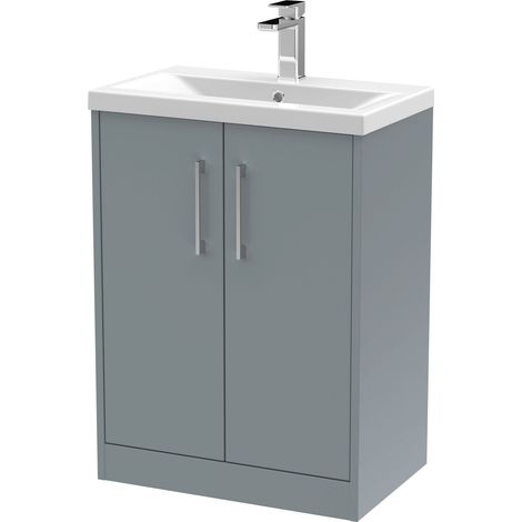 Winshill Contemporary 2 Door Floor Standing Vanity Unit with Mid-Edge Basin, Grey, 600mm (1/4)