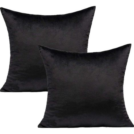 Housse de Coussin en Velours Noir Doux Carré Décoratif Taie d’Oreiller pour Chambre Salon Canapé Lit Chaise Voiture Ensemble de 2 45x45cm (1/5)