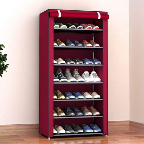 Étagère à chaussures anti-poussière à 8 couches et 7 grilles, étagère de rangement pour chaussures, étagère à chaussures facile à assembler (1/5)