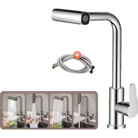 Robinet Cuisine avec Douchette Extensible Mitigeur Cuisine en Acier Inoxydable Robinet 360°,4 Modes de Réglage du Débit D'eau (1/4)