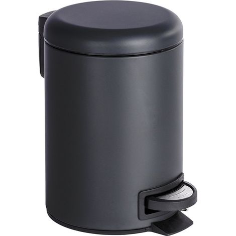 Wenko – Poubelle de salle de bain 3L – Acier inoxydable noir mat – Dimensions 17 x 25 x 22,5 cm – Ouverture à pédale pour gestion des déchets