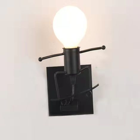 Applique murale rétro créative, applique murale de style industriel, lampe décorative en fer forgé, lampe de nuit à base E27, noire sans ampoule (1/5)