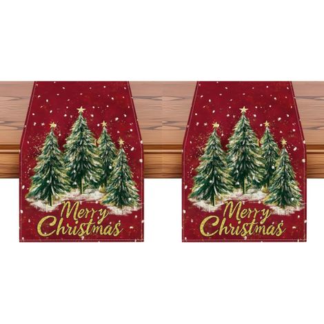 Camino de mesa con forma de árbol de Navidad, decoración de mesa para la temporada navideña, cocina/comedor, 33 x 183 cm, rojo (2 piezas) (1/5)
