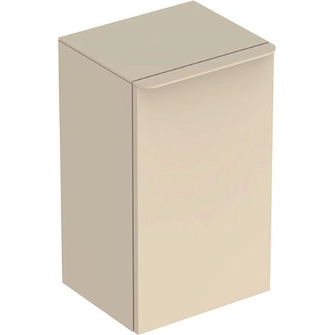 Meuble latéral bas Geberit Smyle Squareavec une porte: Largeur 36cm, Hauteur 60cm, Profondeur 32.6cm, sable gris/laqué très brillant, sable gris / thermopoudré mat, Charnières à gauche