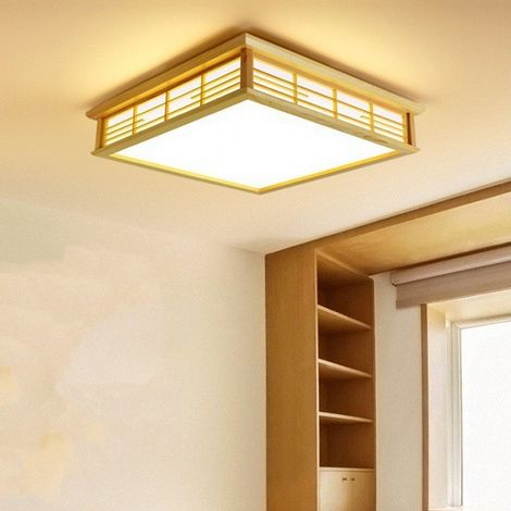Plafonnier rétro en bois avec LED, luminaire à montage plafond pour salon, chambre et décoration intérieure (1/5)
