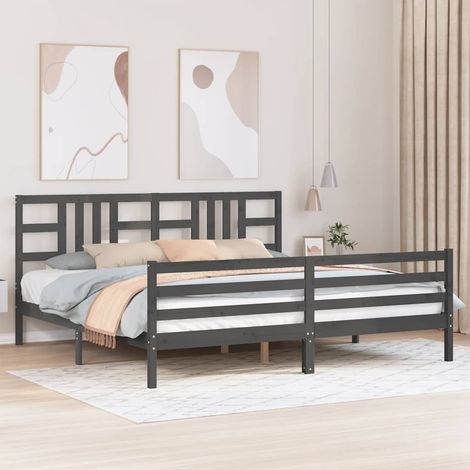 Massivholzbett mit Kopfteil Grau 200x200 cm (1/5)