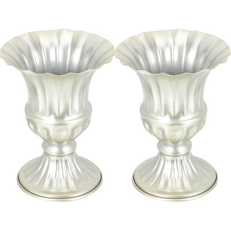 Vases Funéraires Décorations Commémoratives en Métal Argenté Lot de 2 Résistants aux Intempéries la Décoloration pour Cimetières et Tombes (1/5)