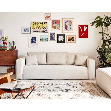 Bestmobilier – Canapé convertible 3 places avec coffre – Velours côtelé beige – Dossier rabattable – Couchage 190x136 cm – Style contemporain