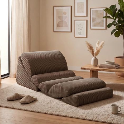 Fauteuil lounge 3 en 1, fauteuil d'appoint avec housse lavable, Marron canapé paresseux au sol en velours côtelé, rembourrage mousse haute densité, siège individuel pour salon et chambre (1/5)