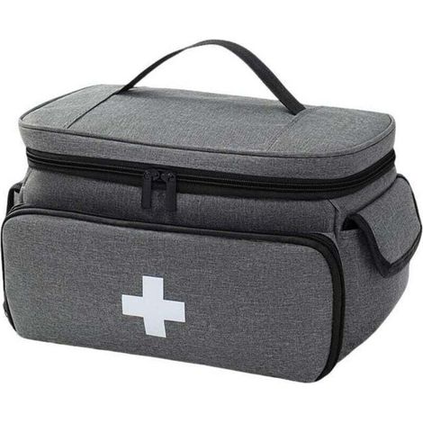 Trousse de premiers secours étanche et vide, grande pharmacie de voyage, sac à médicaments portable avec bandoulière, sac d'urgence pour l'extérieur, la maison et les voyages, gris (1/2)