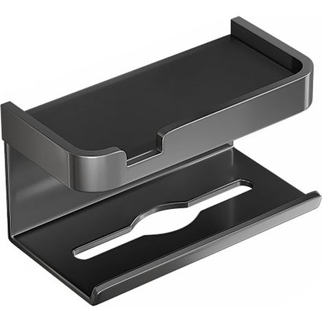 Distributeur de papier toilette mural multifonction avec étagère adhésive, gain de place, et support pour téléphone.