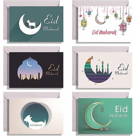 Grußkarten zum Eid Mubarak mit Burgmotiv, inklusive Umschlägen und Aufklebern traditionelle Faltkarten für islamische Feiertage und Ramadan-Einladungen 6er-Set