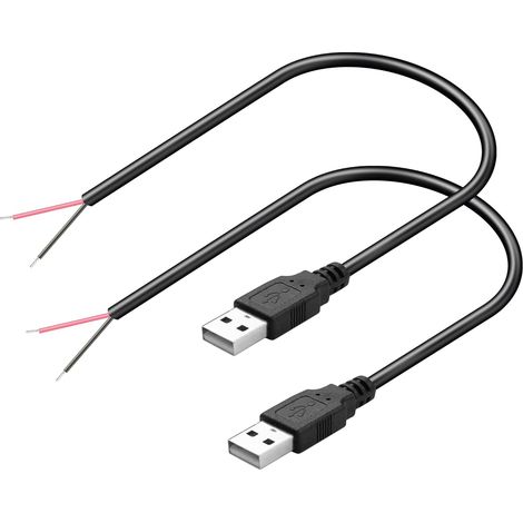 Câble de queue USB court de 30cm, 22awg 5V / 3a USB a mâle vers câble de données d'extension de câble nu à 2 broches（2-pack） (Male) (1/5)