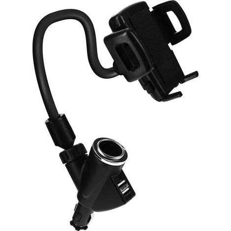Support allume-cigare compatible pour voiture + 2 ports USB + 1 allume-cigare, noir. (1/5)